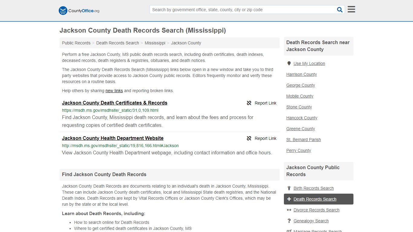 Death Records Search - Jackson County, MS (Death ...